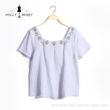 Lightweight Square Collar Summer Woven Fashion Blouse